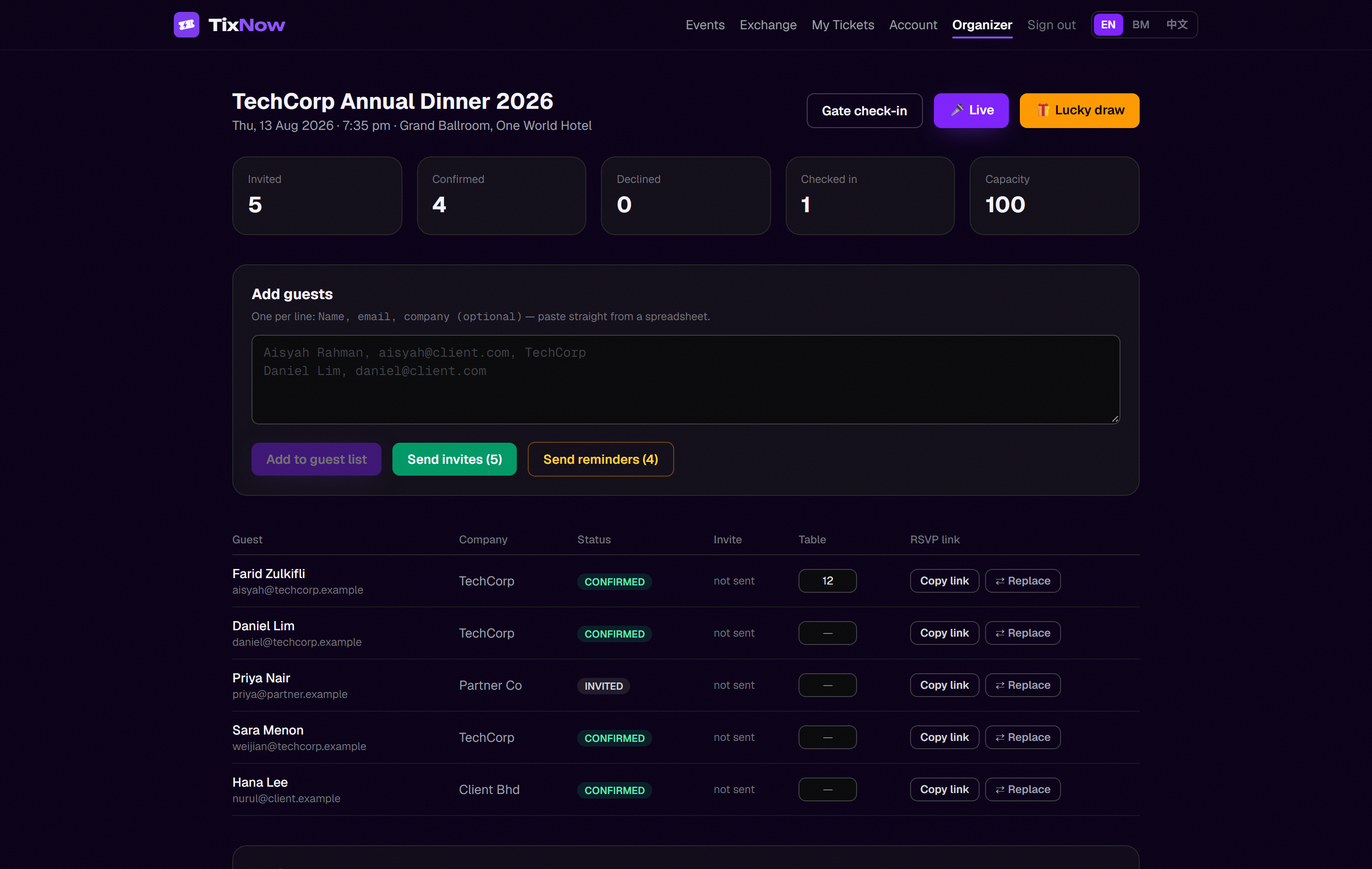 Live RSVP dashboard