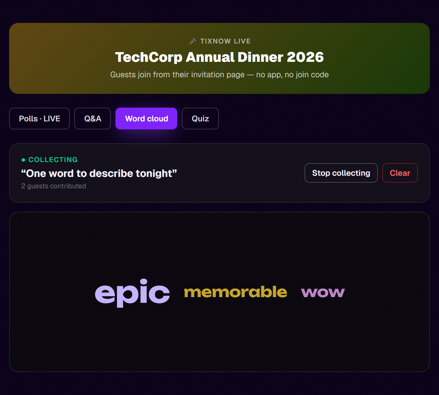Word cloud on the emcee console